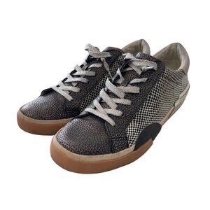 Dolce Vita Sneakers Black Metallic Textured Leather Low Top Lace Up Casual Shoes